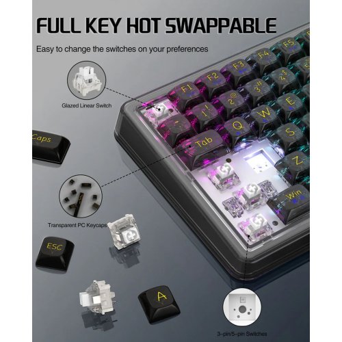 Купить Клавиатура Attack Shark K75 Pro RGB Linear Switch (AS-6972792470351-PRO-TB) Transparent Black - цена в Харькове, Киеве, Днепре, Одессе
в интернет-магазине Telemart фото