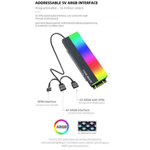 Купить Радиатор Coolmoon M2A ARGB M.2 SSD Radiator Black - цена в Харькове, Киеве, Днепре, Одессе
в интернет-магазине Telemart фото