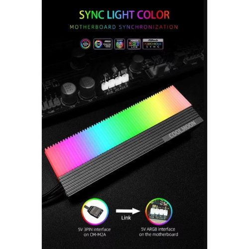 Купить Радиатор Coolmoon M2A ARGB M.2 SSD Radiator Black - цена в Харькове, Киеве, Днепре, Одессе
в интернет-магазине Telemart фото