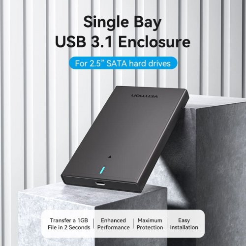 Купити Зовнішня кишеня Vention 2.5" SATA - USB Type-C 3.1 Gen 2 (KPBB0) Black - ціна в Києві, Львові, Вінниці, Хмельницькому, Франківську, Україні | інтернет-магазин TELEMART.UA фото