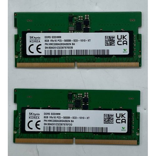 Hynix 16 GB (2x8GB) SO-DIMM DDR5 5600 MHz (HMCG66AGBSA092Nx2) (Відновлено продавцем, 756677) купити з перевіркою сумісності: огляд, характеристики, ціна у Києві, Львові, Вінниці, Хмельницькому, Івано-Франківську, Україні | інтернет-магазин TELEMART.UA фото