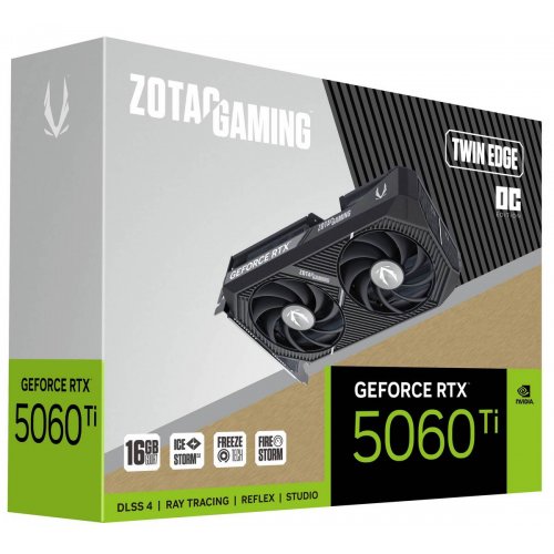 Купить Видеокарта Zotac GeForce RTX 5060 Ti GAMING Twin Edge OC 16384MB (ZT-B50620H-10M) с проверкой совместимости: обзор, характеристики, цена в Киеве, Днепре, Одессе, Харькове, Украине | интернет-магазин TELEMART.UA фото
