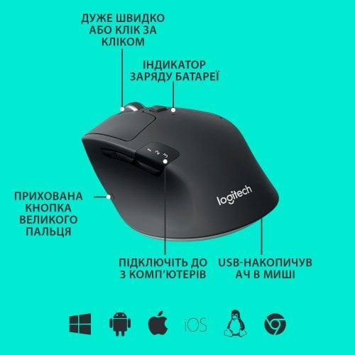 Купить Мышка Logitech M720 Triathlon (910-004791) Black - цена в Харькове, Киеве, Днепре, Одессе
в интернет-магазине Telemart фото