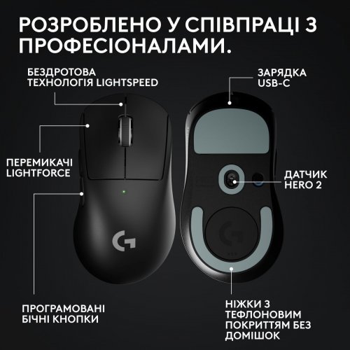 Мышка Logitech G Pro X Superlight 2 Dex Lightspeed Wireless (910-007357) Black купить в Украине: Киев, Днепр, Харьков, Одесса  | Низкая цена, отзывы, характеристики от TELEMART фото