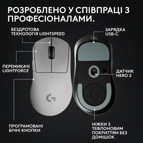Мышка Logitech G Pro X Superlight 2 Dex Lightspeed Wireless (910-007365) White купить в Украине: Киев, Днепр, Харьков, Одесса  | Низкая цена, отзывы, характеристики от TELEMART фото