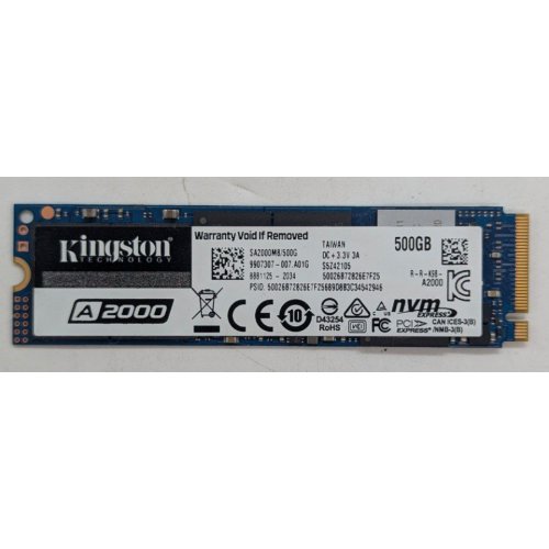 Купить Ssd-диск Kingston A2000 3D NAND 500GB M.2 (2280 PCI-E) NVMe x4 (SA2000M8/500G) (Восстановлено продавцом, 759527) с проверкой совместимости: обзор, характеристики, цена в Киеве, Днепре, Одессе, Харькове, Украине | интернет-магазин TELEMART.UA фото