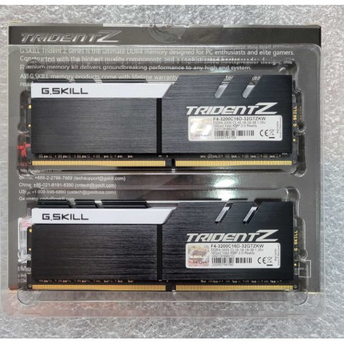 Купить Уценка озу G.Skill DDR4 32GB (2x16GB) 3200Mhz Trident Z (F4-3200C16D-32GTZKW) (Следы использования, 759944) с проверкой совместимости: обзор, характеристики, цена в Киеве, Днепре, Одессе, Харькове, Украине | интернет-магазин TELEMART.UA фото