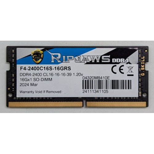 Купить Озу G.Skill SODIMM DDR4 16GB 2400Mhz Ripjaws (F4-2400C16S-16GRS) (Восстановлено продавцом, 760105) с проверкой совместимости: обзор, характеристики, цена в Киеве, Днепре, Одессе, Харькове, Украине | интернет-магазин TELEMART.UA фото