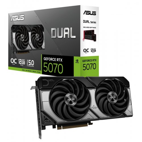 Відеокарта Asus Dual GeForce RTX 5070 OC 12288MB (DUAL-RTX5070-O12G) купити з перевіркою сумісності: огляд, характеристики, ціна у Києві, Львові, Вінниці, Хмельницькому, Івано-Франківську, Україні | інтернет-магазин TELEMART.UA фото