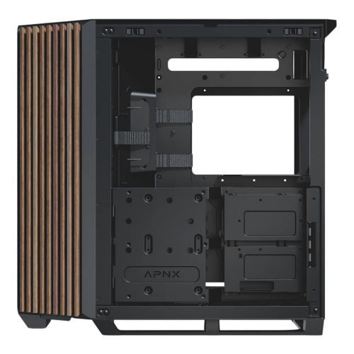 Корпус APNX V1-W Tempered Glass без БЖ (APCM-VI01103.11) Black/Wood купити з перевіркою сумісності: огляд, характеристики, ціна у Києві, Львові, Вінниці, Хмельницькому, Івано-Франківську, Україні | інтернет-магазин TELEMART.UA фото