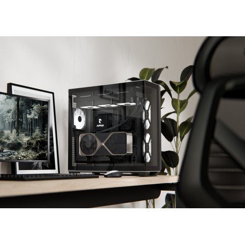 Корпус APNX V1-W Tempered Glass без БЖ (APCM-VI01103.11) Black/Wood купити з перевіркою сумісності: огляд, характеристики, ціна у Києві, Львові, Вінниці, Хмельницькому, Івано-Франківську, Україні | інтернет-магазин TELEMART.UA фото