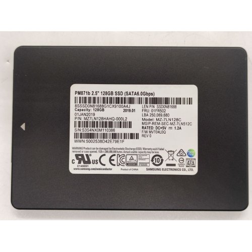 Ssd-диск Samsung PM871b TLC 128GB 2.5" (MZ7LN128HAHQ-000L2) (Відновлено продавцем, 761824) купити з перевіркою сумісності: огляд, характеристики, ціна у Києві, Львові, Вінниці, Хмельницькому, Івано-Франківську, Україні | інтернет-магазин TELEMART.UA фото
