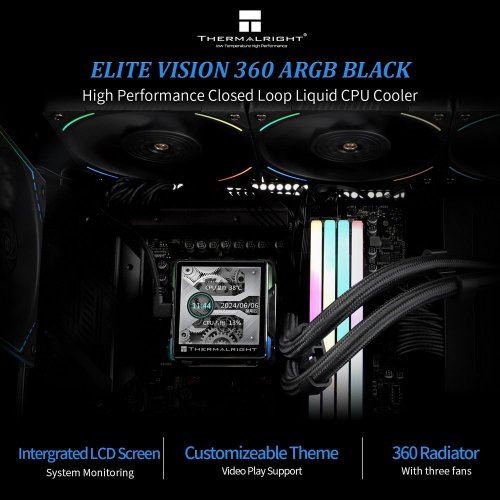 Готова СВО Thermalright Elite Vision 360 ARGB Black купити з перевіркою сумісності: огляд, характеристики, ціна у Києві, Львові, Вінниці, Хмельницькому, Івано-Франківську, Україні | інтернет-магазин TELEMART.UA фото