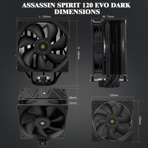Кулер Thermalright Assassin Spirit 120 Evo Dark купити з перевіркою сумісності: огляд, характеристики, ціна у Києві, Львові, Вінниці, Хмельницькому, Івано-Франківську, Україні | інтернет-магазин TELEMART.UA фото