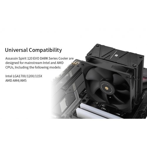 Кулер Thermalright Assassin Spirit 120 Evo Dark купити з перевіркою сумісності: огляд, характеристики, ціна у Києві, Львові, Вінниці, Хмельницькому, Івано-Франківську, Україні | інтернет-магазин TELEMART.UA фото