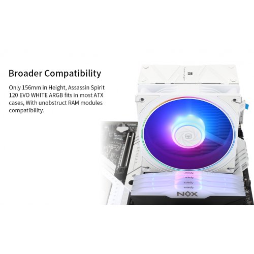 Купить Кулер Thermalright Assassin Spirit 120 Evo ARGB White с проверкой совместимости: обзор, характеристики, цена в Киеве, Днепре, Одессе, Харькове, Украине | интернет-магазин TELEMART.UA фото