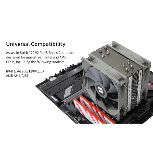 Купить Кулер Thermalright Assassin Spirit 120 V2 Plus с проверкой совместимости: обзор, характеристики, цена в Киеве, Днепре, Одессе, Харькове, Украине | интернет-магазин TELEMART.UA фото