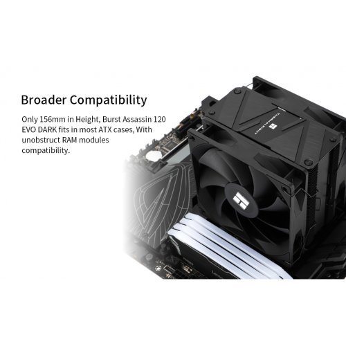 Кулер Thermalright Burst Assassin 120 Evo Dark купити з перевіркою сумісності: огляд, характеристики, ціна у Києві, Львові, Вінниці, Хмельницькому, Івано-Франківську, Україні | інтернет-магазин TELEMART.UA фото
