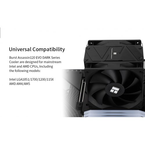 Кулер Thermalright Burst Assassin 120 Evo Dark купити з перевіркою сумісності: огляд, характеристики, ціна у Києві, Львові, Вінниці, Хмельницькому, Івано-Франківську, Україні | інтернет-магазин TELEMART.UA фото