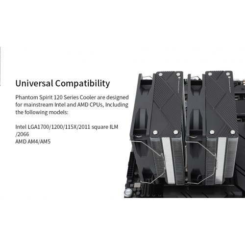 Кулер Thermalright Phantom Spirit 120 купити з перевіркою сумісності: огляд, характеристики, ціна у Києві, Львові, Вінниці, Хмельницькому, Івано-Франківську, Україні | інтернет-магазин TELEMART.UA фото