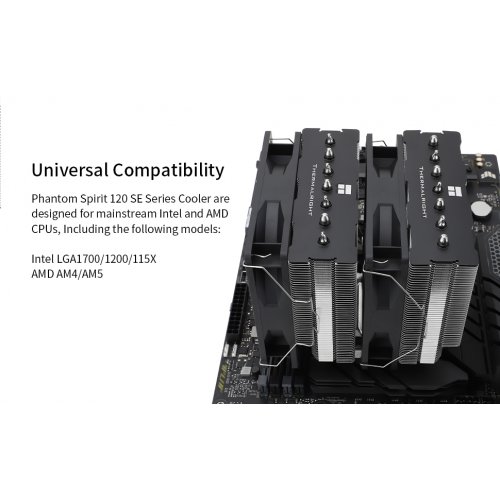 Кулер Thermalright Phantom Spirit 120 SE купити з перевіркою сумісності: огляд, характеристики, ціна у Києві, Львові, Вінниці, Хмельницькому, Івано-Франківську, Україні | інтернет-магазин TELEMART.UA фото
