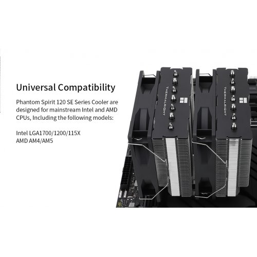 Кулер Thermalright Phantom Spirit 120 SE ARGB купити з перевіркою сумісності: огляд, характеристики, ціна у Києві, Львові, Вінниці, Хмельницькому, Івано-Франківську, Україні | інтернет-магазин TELEMART.UA фото