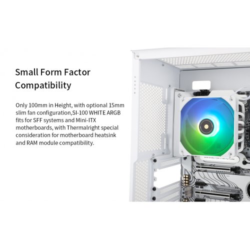 Кулер Thermalright TR-SI-100 ARGB White купити з перевіркою сумісності: огляд, характеристики, ціна у Києві, Львові, Вінниці, Хмельницькому, Івано-Франківську, Україні | інтернет-магазин TELEMART.UA фото