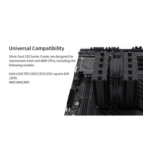 Кулер Thermalright Silver Soul 110 Black купити з перевіркою сумісності: огляд, характеристики, ціна у Києві, Львові, Вінниці, Хмельницькому, Івано-Франківську, Україні | інтернет-магазин TELEMART.UA фото