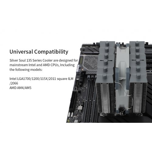 Кулер Thermalright Silver Soul 135 купити з перевіркою сумісності: огляд, характеристики, ціна у Києві, Львові, Вінниці, Хмельницькому, Івано-Франківську, Україні | інтернет-магазин TELEMART.UA фото
