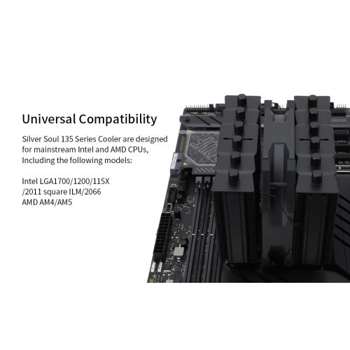 Кулер Thermalright Silver Soul 135 Black купити з перевіркою сумісності: огляд, характеристики, ціна у Києві, Львові, Вінниці, Хмельницькому, Івано-Франківську, Україні | інтернет-магазин TELEMART.UA фото