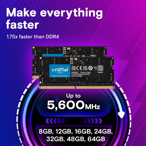 Купить ОЗУ Crucial SODIMM DDR5 64GB (2x32GB) 5600Mhz (CT2K32G56C46S5) с проверкой совместимости: обзор, характеристики, цена в Киеве, Днепре, Одессе, Харькове, Украине | интернет-магазин TELEMART.UA фото