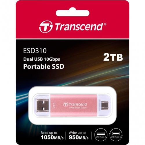SSD-диск Transcend ESD310 3D NAND 2TB USB + USB Type-C (TS2TESD310P) Pink купити з перевіркою сумісності: огляд, характеристики, ціна у Києві, Львові, Вінниці, Хмельницькому, Івано-Франківську, Україні | інтернет-магазин TELEMART.UA фото
