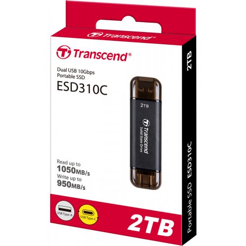 SSD-диск Transcend ESD310 3D NAND 2TB USB + USB Type-C (TS2TESD310C) Black купити з перевіркою сумісності: огляд, характеристики, ціна у Києві, Львові, Вінниці, Хмельницькому, Івано-Франківську, Україні | інтернет-магазин TELEMART.UA фото