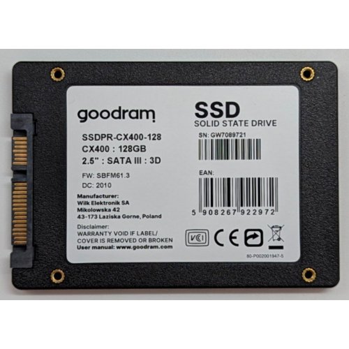 Купить Ssd-диск GoodRAM CX400 Gen.2 3D NAND TLC 128GB 2.5" (SSDPR-CX400-128-G2) (Восстановлено продавцом, 762358) с проверкой совместимости: обзор, характеристики, цена в Киеве, Днепре, Одессе, Харькове, Украине | интернет-магазин TELEMART.UA фото
