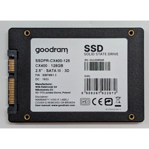 Купить Ssd-диск GoodRAM CX400 Gen.2 3D NAND TLC 128GB 2.5" (SSDPR-CX400-128-G2) (Восстановлено продавцом, 762360) с проверкой совместимости: обзор, характеристики, цена в Киеве, Днепре, Одессе, Харькове, Украине | интернет-магазин TELEMART.UA фото