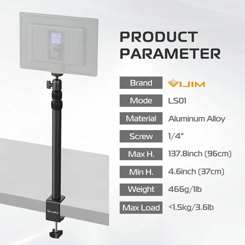 Купити Штатив-тримач Ulanzi VIJIM LS01 Desktop Extendable Light Stand (2248 LS01) Black - ціна в Києві, Львові, Вінниці, Хмельницькому, Франківську, Україні | інтернет-магазин TELEMART.UA фото