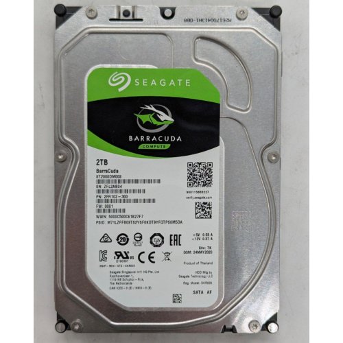 Купить Жесткий диск Seagate BarraCuda 2TB 256MB 7200RPM 3.5" (ST2000DM008) (Восстановлено продавцом, 762409) с проверкой совместимости: обзор, характеристики, цена в Киеве, Днепре, Одессе, Харькове, Украине | интернет-магазин TELEMART.UA фото