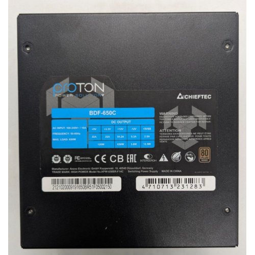 Блок живлення CHIEFTEC Proton 650W (BDF-650C) (Відновлено продавцем, 762594) купити з перевіркою сумісності: огляд, характеристики, ціна у Києві, Львові, Вінниці, Хмельницькому, Івано-Франківську, Україні | інтернет-магазин TELEMART.UA фото