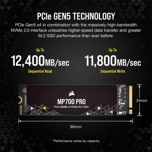 Купить SSD-диск Corsair MP700 PRO 3D NAND TLC 4TB M.2 (2280 PCI-E) NVMe x4 (CSSD-F4000GBMP700PNH) с проверкой совместимости: обзор, характеристики, цена в Киеве, Днепре, Одессе, Харькове, Украине | интернет-магазин TELEMART.UA фото