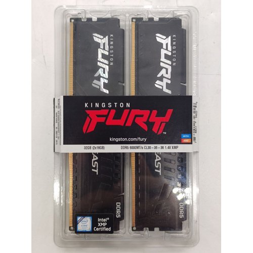 Озп Kingston DDR5 32GB (2x16GB) 6000Mhz FURY Beast Black (KF560C30BBK2-32) (Відновлено продавцем, 762660) купити з перевіркою сумісності: огляд, характеристики, ціна у Києві, Львові, Вінниці, Хмельницькому, Івано-Франківську, Україні | інтернет-магазин TELEMART.UA фото