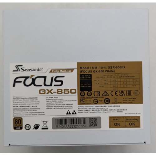 Блок живлення Seasonic Focus GX-850W (FOCUS-GX-850-WHITE) White (Відновлено продавцем, 762747) купити з перевіркою сумісності: огляд, характеристики, ціна у Києві, Львові, Вінниці, Хмельницькому, Івано-Франківську, Україні | інтернет-магазин TELEMART.UA фото