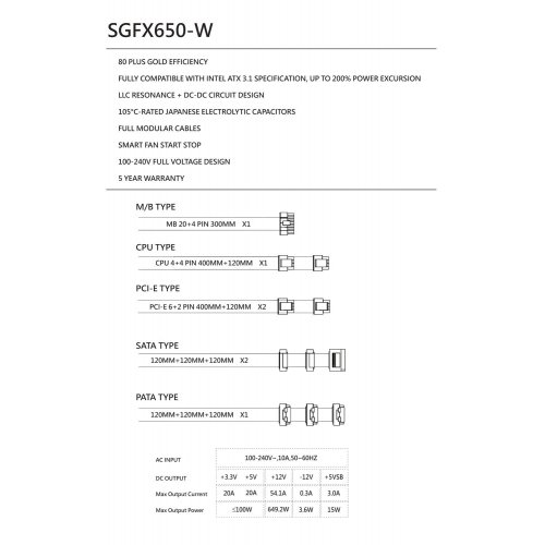Блок живлення Thermalright SGFX-650 650W (TR-SGFX 650W) White купити з перевіркою сумісності: огляд, характеристики, ціна у Києві, Львові, Вінниці, Хмельницькому, Івано-Франківську, Україні | інтернет-магазин TELEMART.UA фото