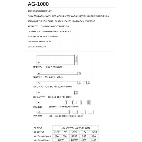Купить Блок питания Thermalright AG-1000 1000W (TR-AG 1000) Black с проверкой совместимости: обзор, характеристики, цена в Киеве, Днепре, Одессе, Харькове, Украине | интернет-магазин TELEMART.UA фото