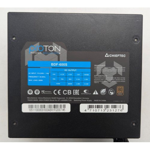 Блок живлення CHIEFTEC Proton 600W (BDF-600S) (Відновлено продавцем, 763083) купити з перевіркою сумісності: огляд, характеристики, ціна у Києві, Львові, Вінниці, Хмельницькому, Івано-Франківську, Україні | інтернет-магазин TELEMART.UA фото