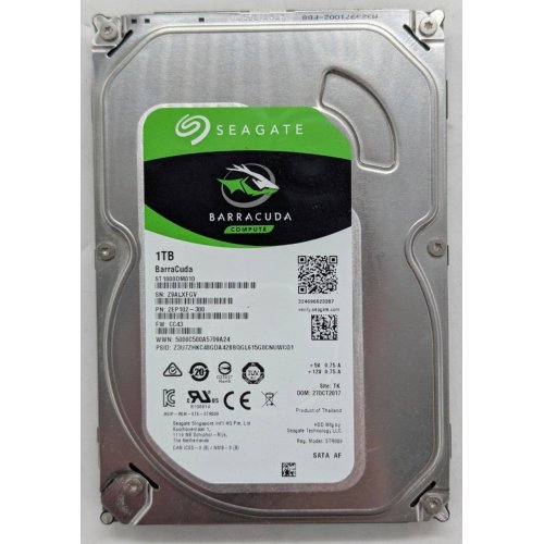 Жорсткий диск Seagate BarraCuda 1TB 64MB 7200RPM 3.5'' (ST1000DM010) (Відновлено продавцем, 763941) купити з перевіркою сумісності: огляд, характеристики, ціна у Києві, Львові, Вінниці, Хмельницькому, Івано-Франківську, Україні | інтернет-магазин TELEMART.UA фото