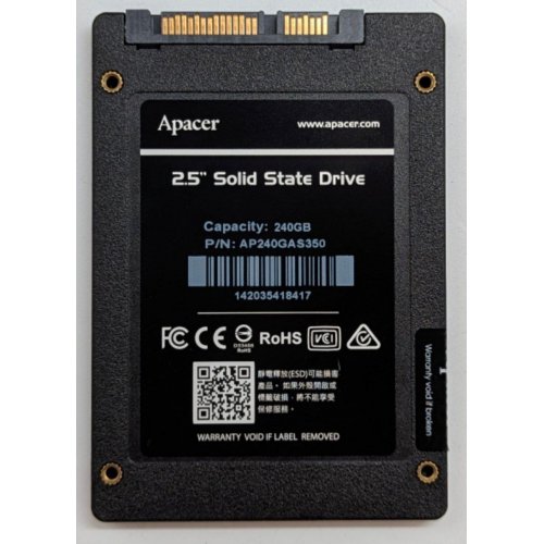 Купить Ssd-диск Apacer Panther AS350 TLC 240GB 2.5" (AP240GAS350) OEM (Восстановлено продавцом, 764086) с проверкой совместимости: обзор, характеристики, цена в Киеве, Днепре, Одессе, Харькове, Украине | интернет-магазин TELEMART.UA фото