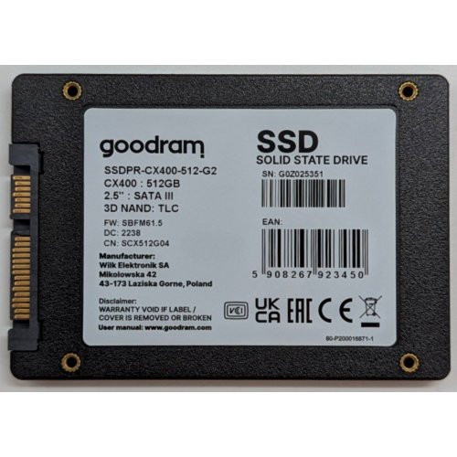 Купить Ssd-диск GoodRAM CX400 Gen.2 3D NAND TLC 512GB 2.5" (SSDPR-CX400-512-G2) (Восстановлено продавцом, 764087) с проверкой совместимости: обзор, характеристики, цена в Киеве, Днепре, Одессе, Харькове, Украине | интернет-магазин TELEMART.UA фото