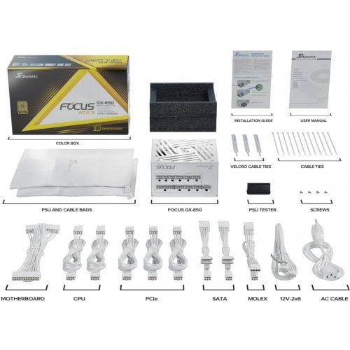 Блок живлення Seasonic Focus GX-850W ATX 3.1 (FOCUS-GX-850-ATX31-WHITE) White купити з перевіркою сумісності: огляд, характеристики, ціна у Києві, Львові, Вінниці, Хмельницькому, Івано-Франківську, Україні | інтернет-магазин TELEMART.UA фото