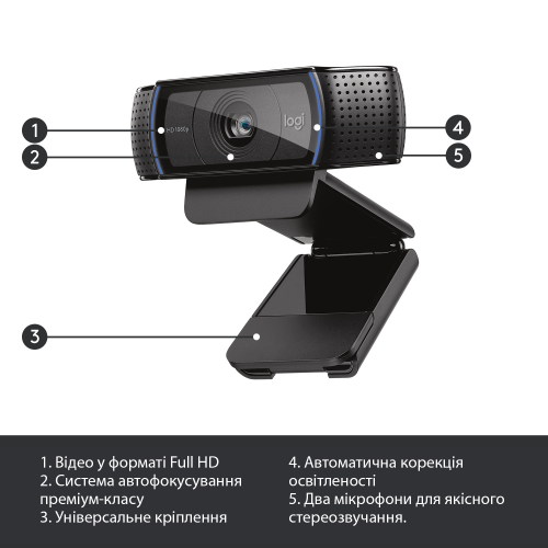 Купить Веб-камера Logitech HD Pro Webcam C920 (960-001055) Black - цена в Харькове, Киеве, Днепре, Одессе
в интернет-магазине Telemart фото