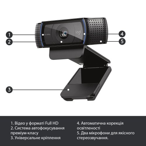 Купити Веб-камера Logitech HD Pro Webcam C920 (960-001055) Black - ціна в Києві, Львові, Вінниці, Хмельницькому, Франківську, Україні | інтернет-магазин TELEMART.UA фото